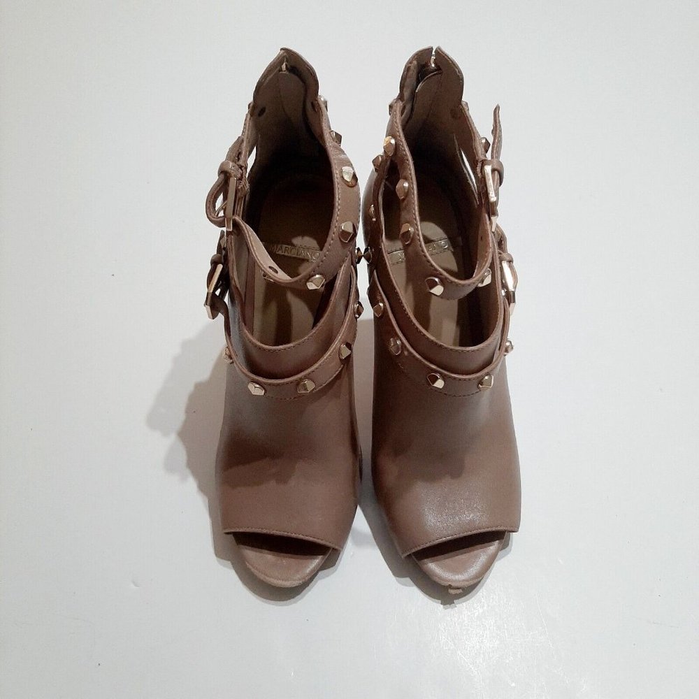 MARCIANO Gold Studded Taupe Beige Open Toe High Heel Trendy Booties Size 7M